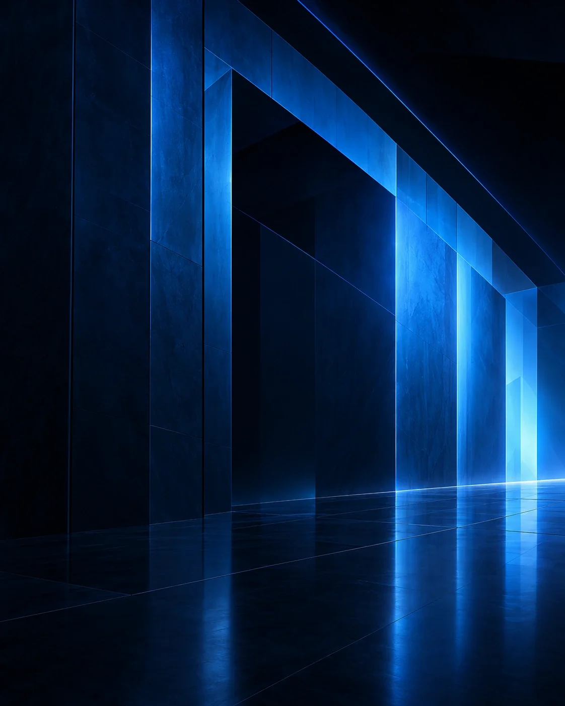 Blue abstract architectural visual for web and digital platform services